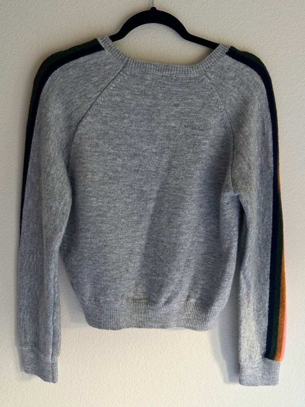 THML Gray Rainbow Stripe Sleeve Sweater Size M Lightweight Knit Pullover - Picture 2 of 4